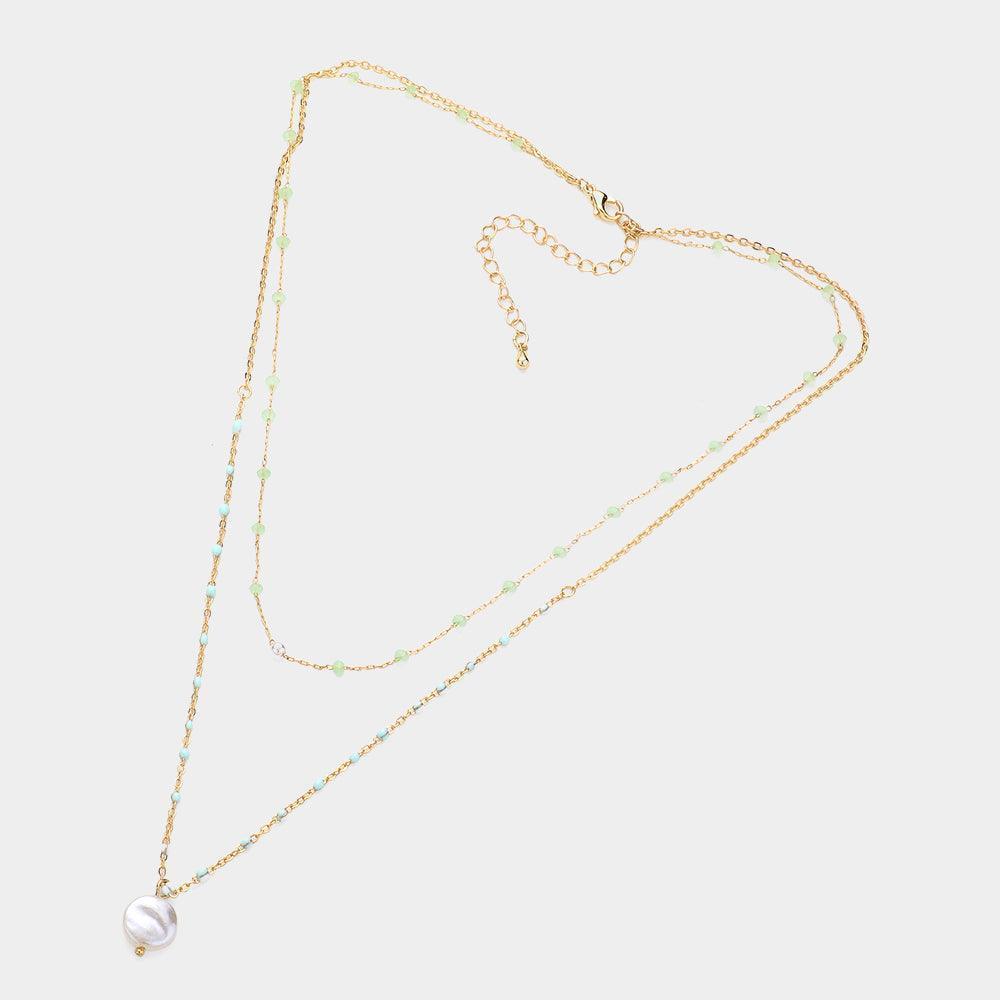 Gold Pearl Pendant Faceted Beads Station Double Layered Necklace - Jewelry Store by Erik Rayo