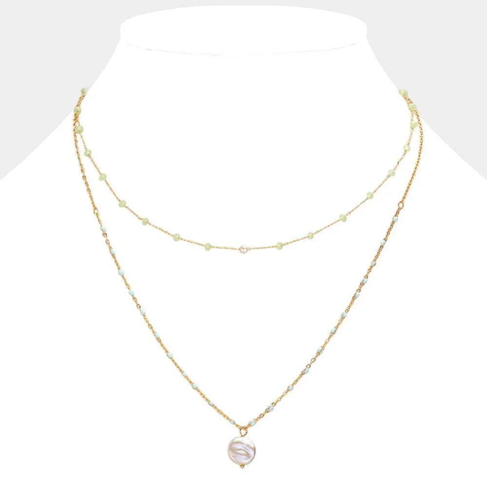 Gold Pearl Pendant Faceted Beads Station Double Layered Necklace - Jewelry Store by Erik Rayo