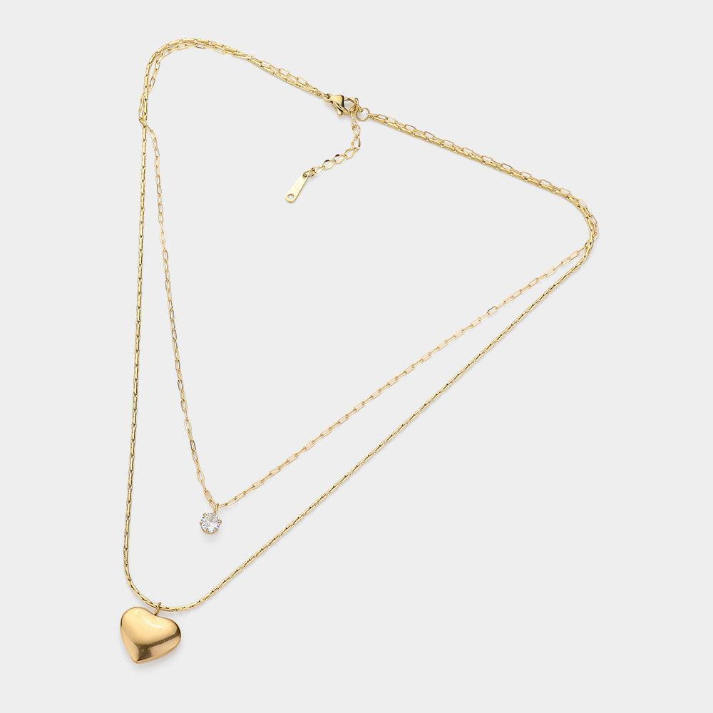 Gold Stainless Steel Heart Stone Cluster Pendant Layered Necklace - Jewelry Store by Erik Rayo