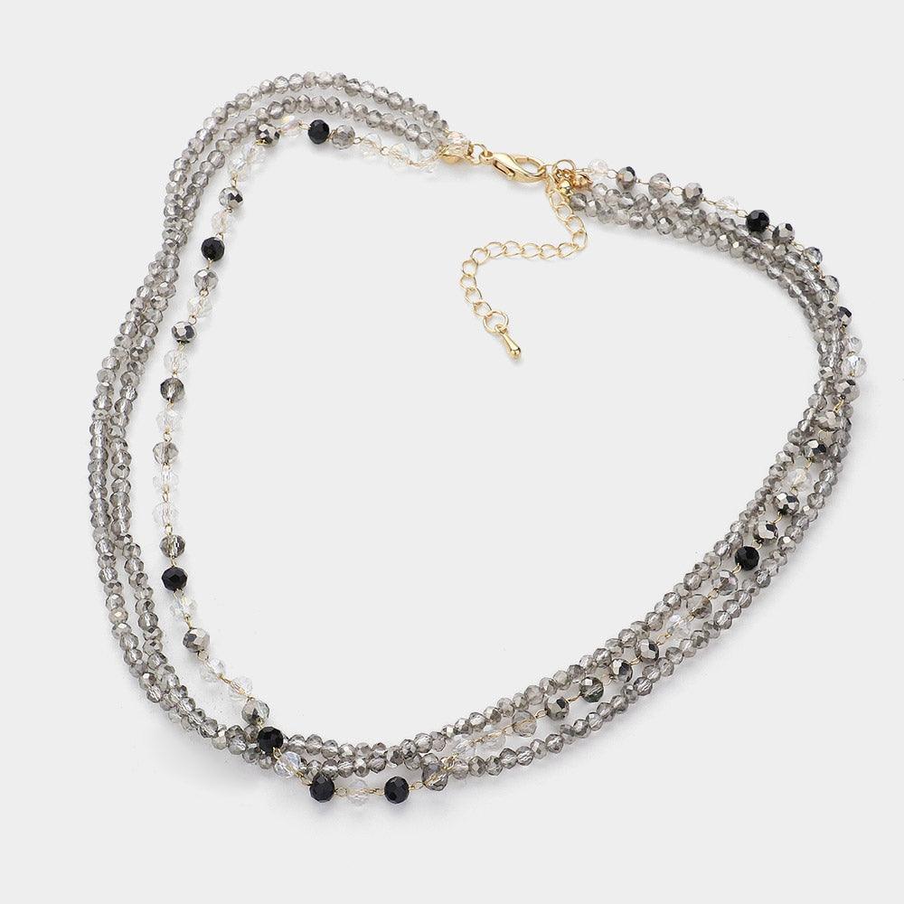 Black Triple Layered Faceted Beaded Necklace - Jewelry Store by Erik Rayo