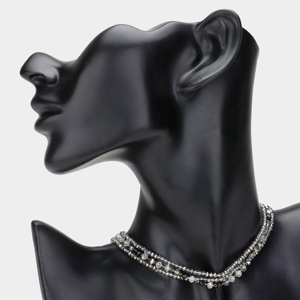 Black Triple Layered Faceted Beaded Necklace - Jewelry Store by Erik Rayo