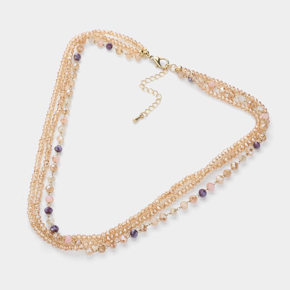 Pink Triple Layered Faceted Beaded Necklace - Jewelry Store by Erik Rayo