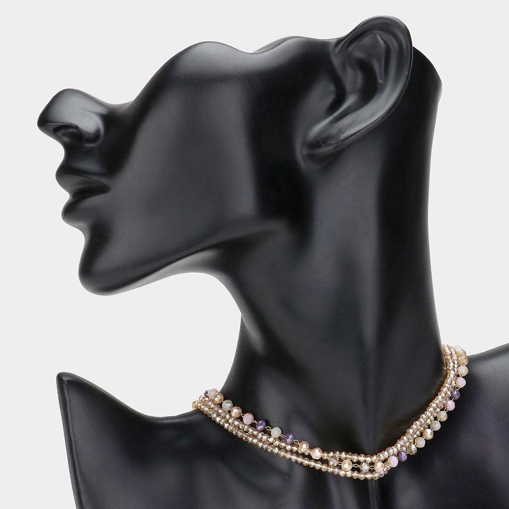 Pink Triple Layered Faceted Beaded Necklace - Jewelry Store by Erik Rayo