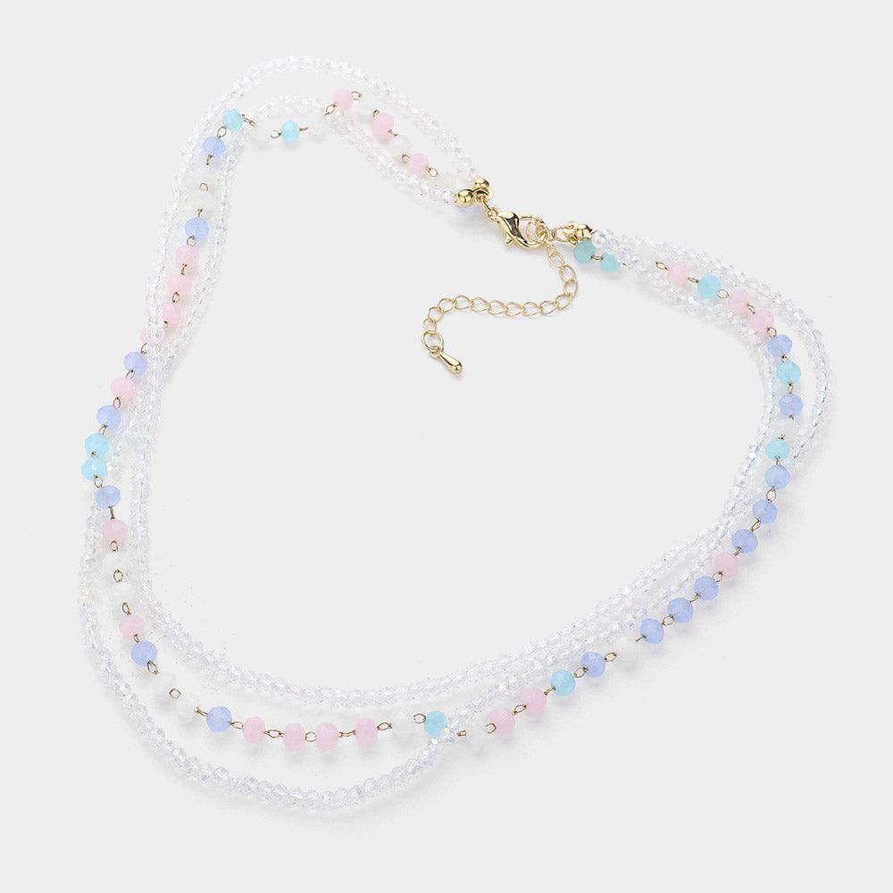 White Triple Layered Faceted Beaded Necklace - Jewelry Store by Erik Rayo