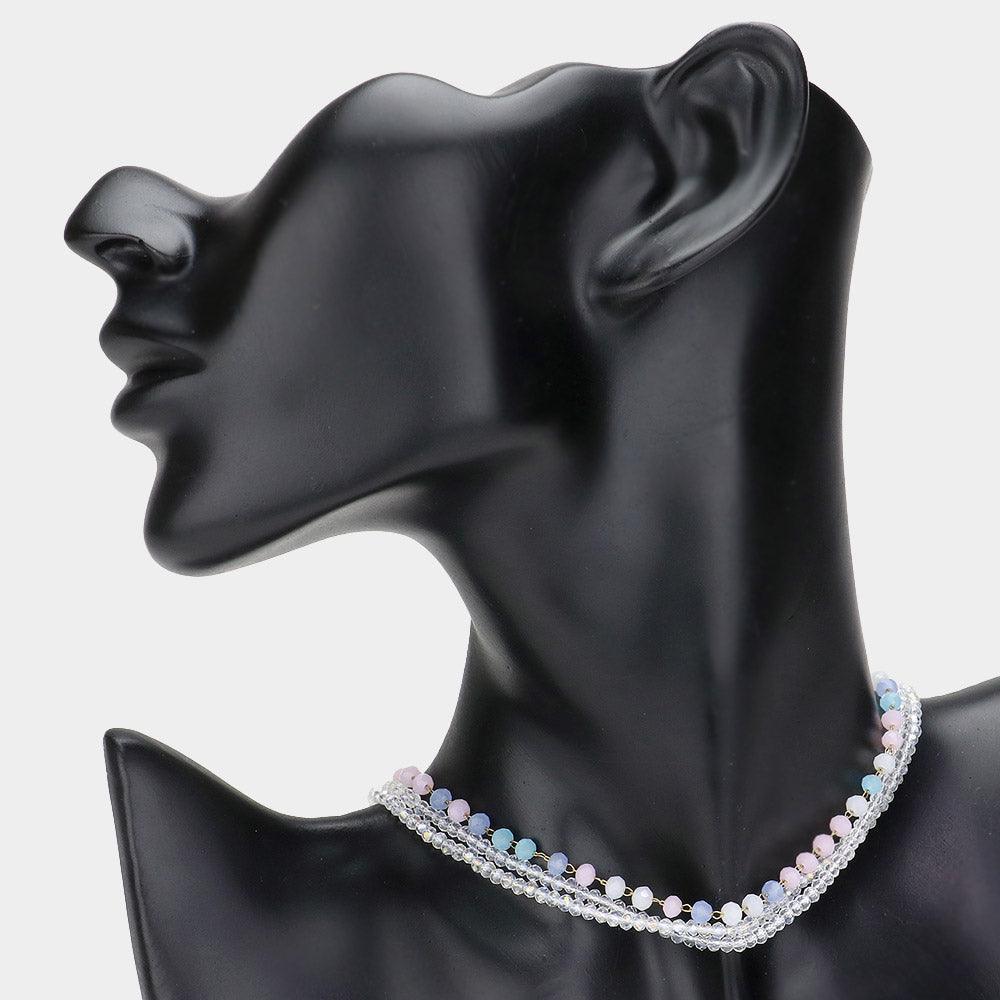 White Triple Layered Faceted Beaded Necklace - Jewelry Store by Erik Rayo