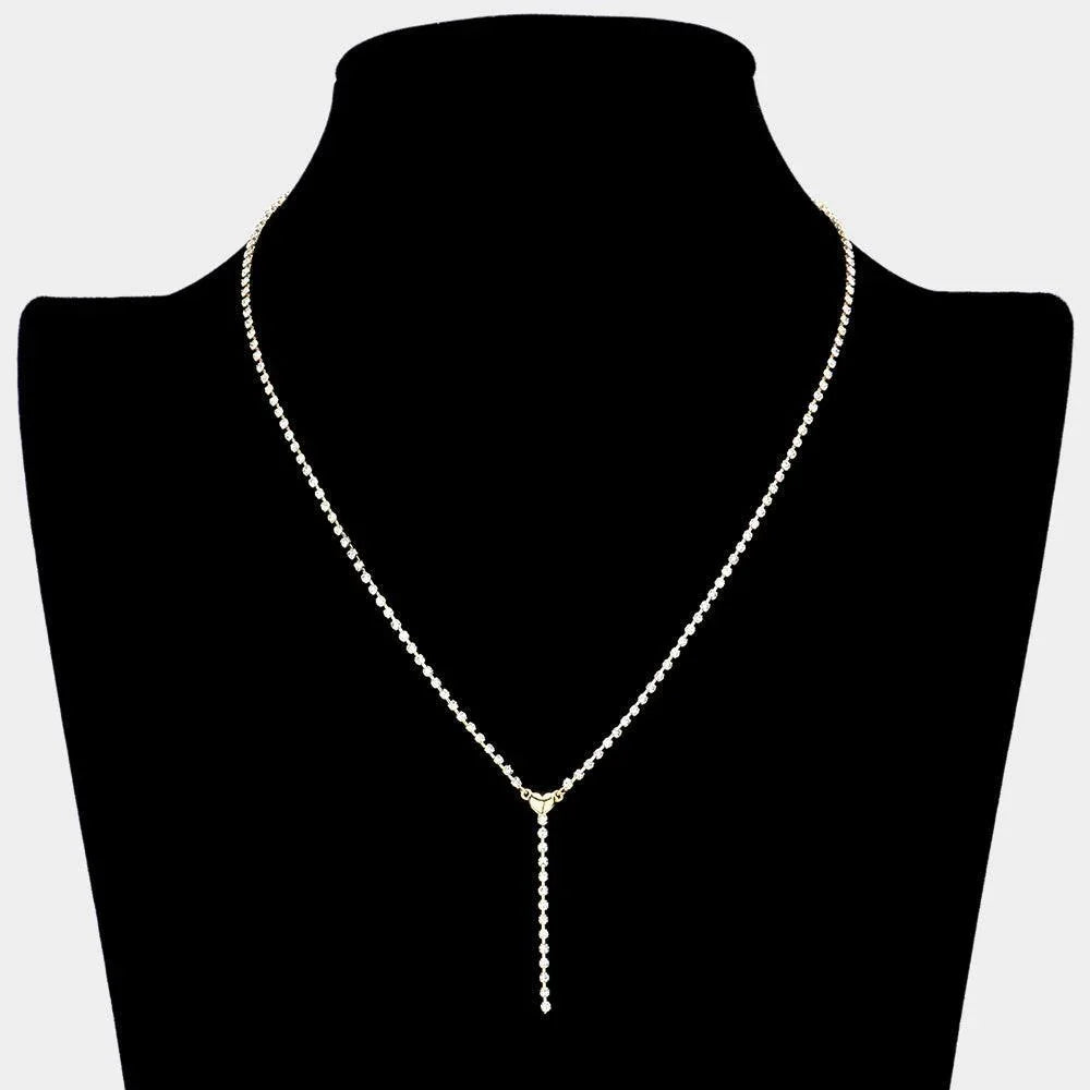Gold Brass Metal Dainty Rhinestone Chain Heart Pendant Necklace - Jewelry Store by Erik Rayo