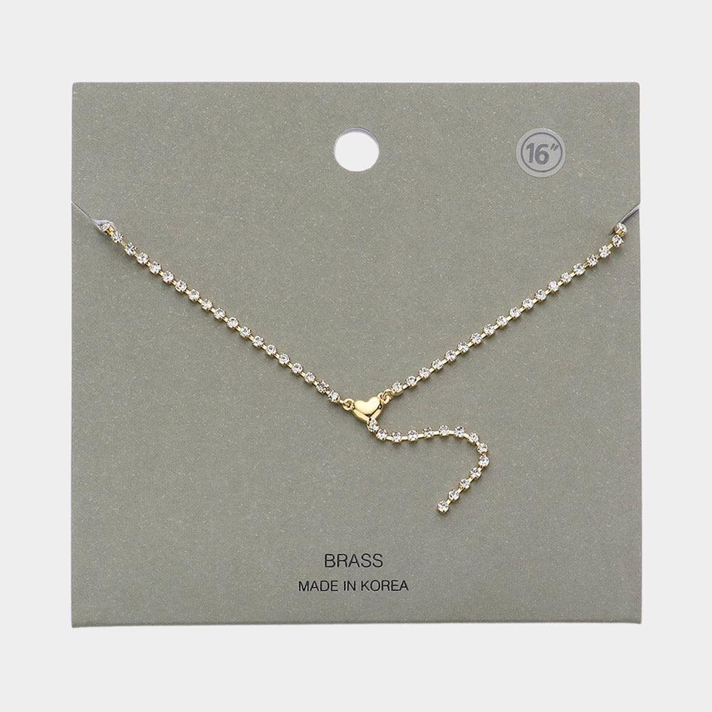 Gold Brass Metal Dainty Rhinestone Chain Heart Pendant Necklace - Jewelry Store by Erik Rayo