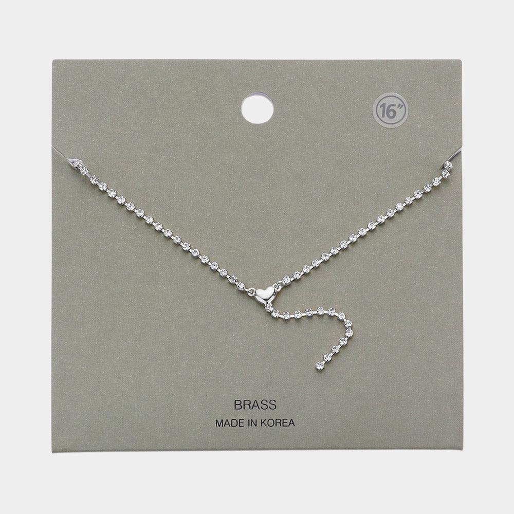 Brass Metal Dainty Rhinestone Chain Heart Pendant Necklace - Jewelry Store by Erik Rayo