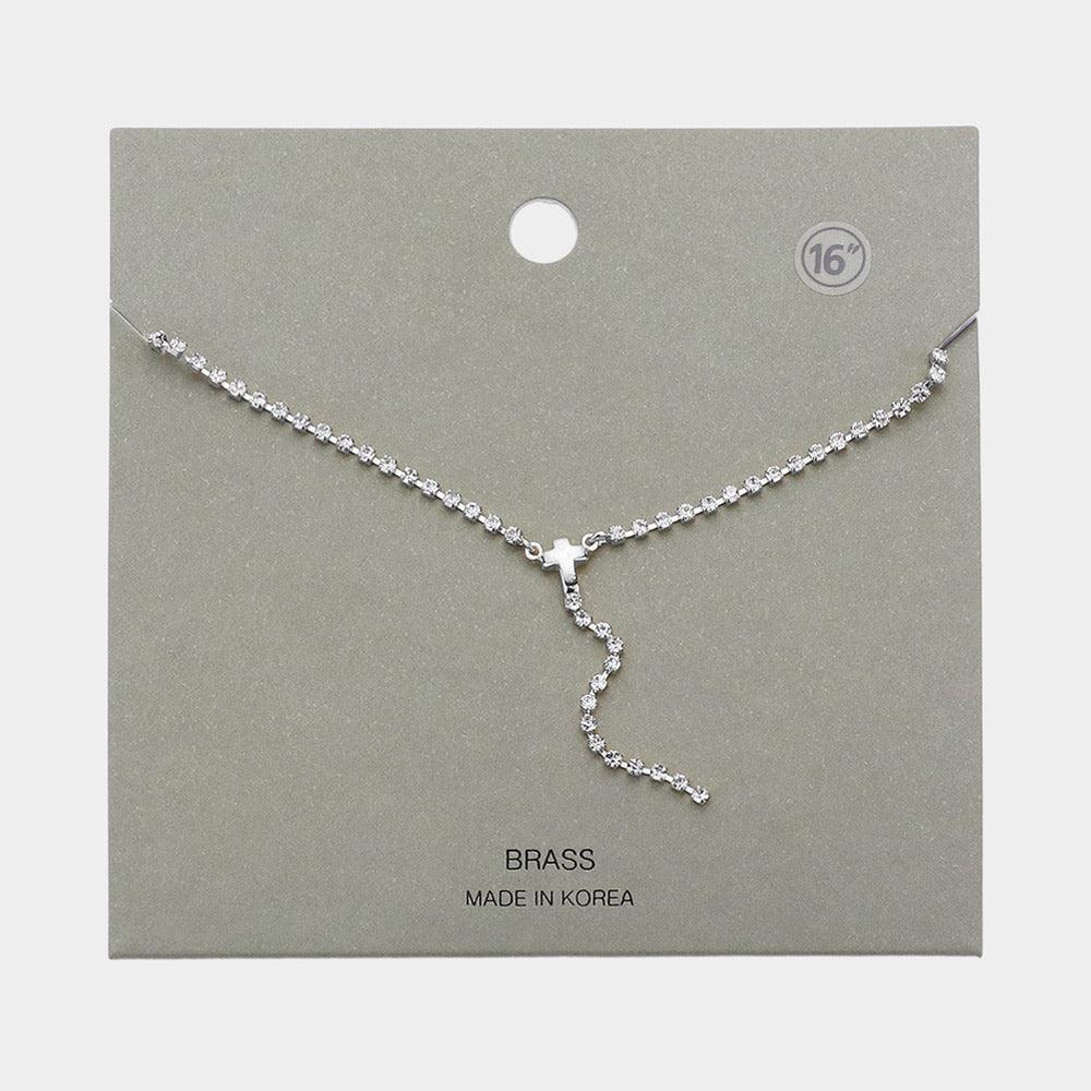 Brass Metal Dainty Rhinestone Chain Cross Pendant Necklace - Jewelry Store by Erik Rayo