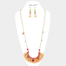 Load image into Gallery viewer, Multi Bead Detail Thread Fringe Long Necklace
