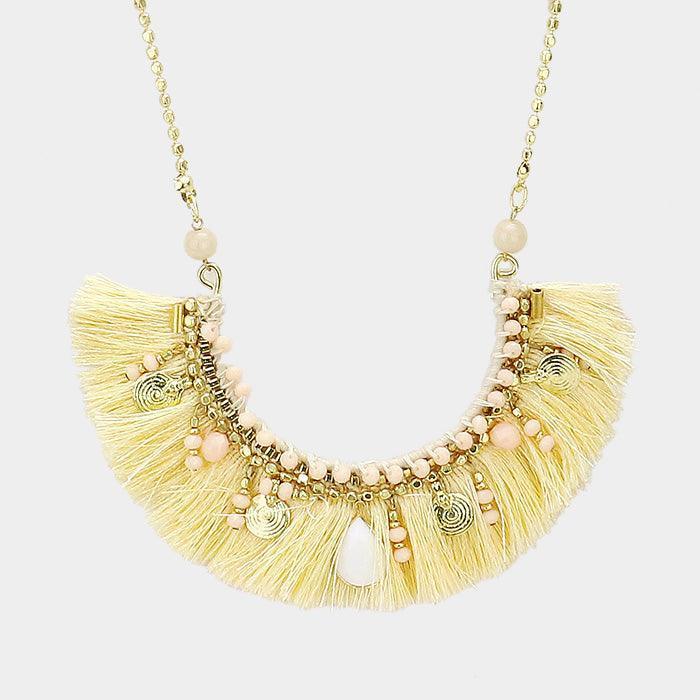 Multi Bead Detail Thread Fringe Long Necklace - Jewelry Store by Erik Rayo