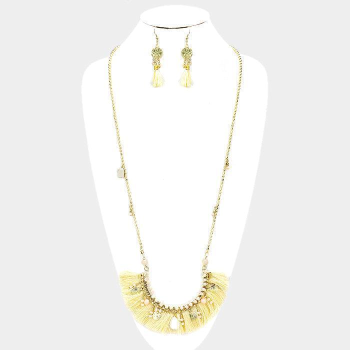 Multi Bead Detail Thread Fringe Long Necklace - Jewelry Store by Erik Rayo