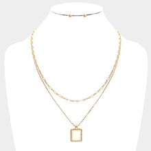 Load image into Gallery viewer, White Glittered Rectangle Pendant Double Layered Necklace
