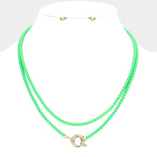 Load image into Gallery viewer, Green Open Metal Circle Pendant Double Layered Chain Necklace
