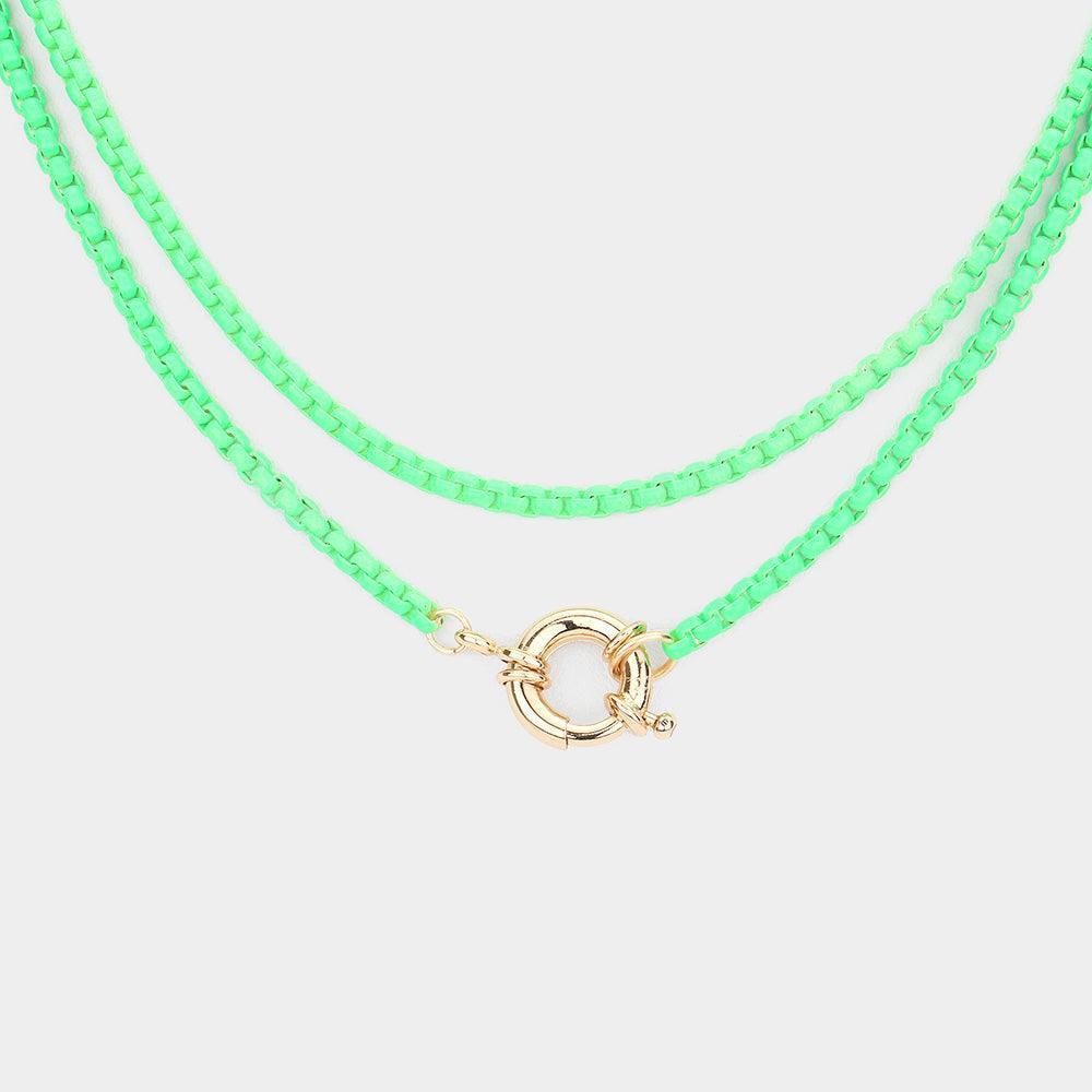 Green Open Metal Circle Pendant Double Layered Chain Necklace - Jewelry Store by Erik Rayo