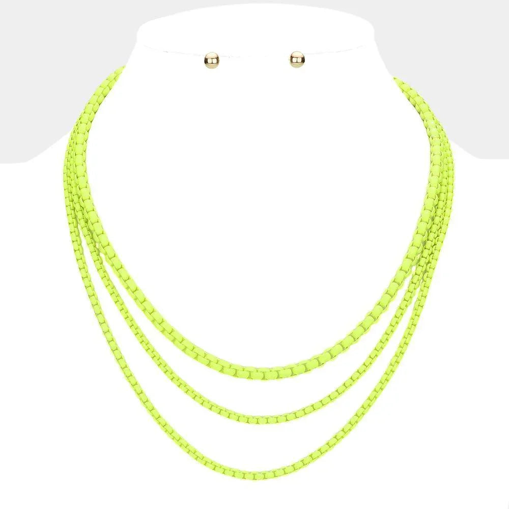 Yellow Colored Metal Chain Triple Layered Bib Necklace - Jewelry Store by Erik Rayo