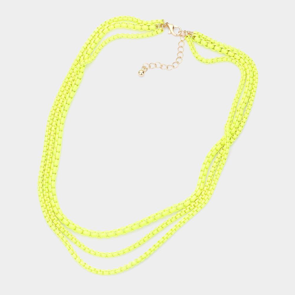 Yellow Colored Metal Chain Triple Layered Bib Necklace - Jewelry Store by Erik Rayo