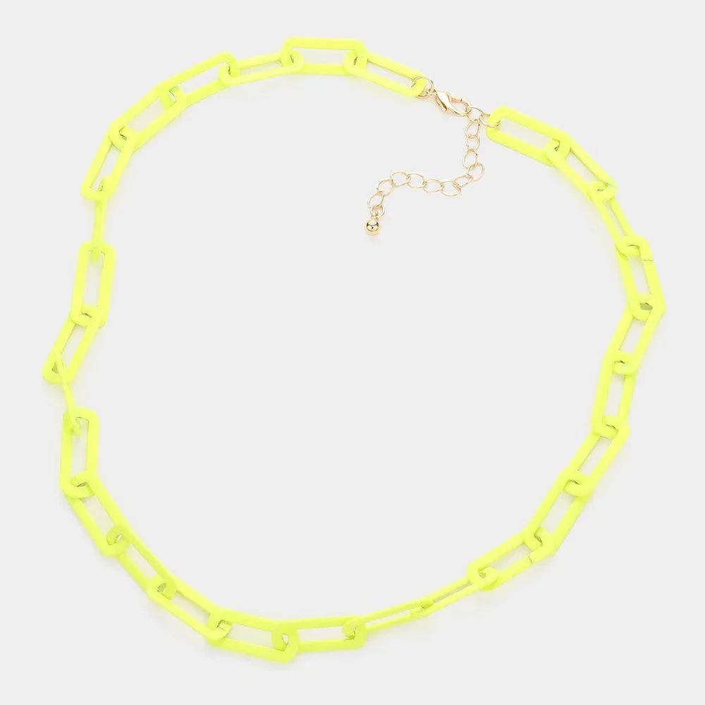 Yellow Colored Open Metal Rectangle Link Necklace - Jewelry Store by Erik Rayo