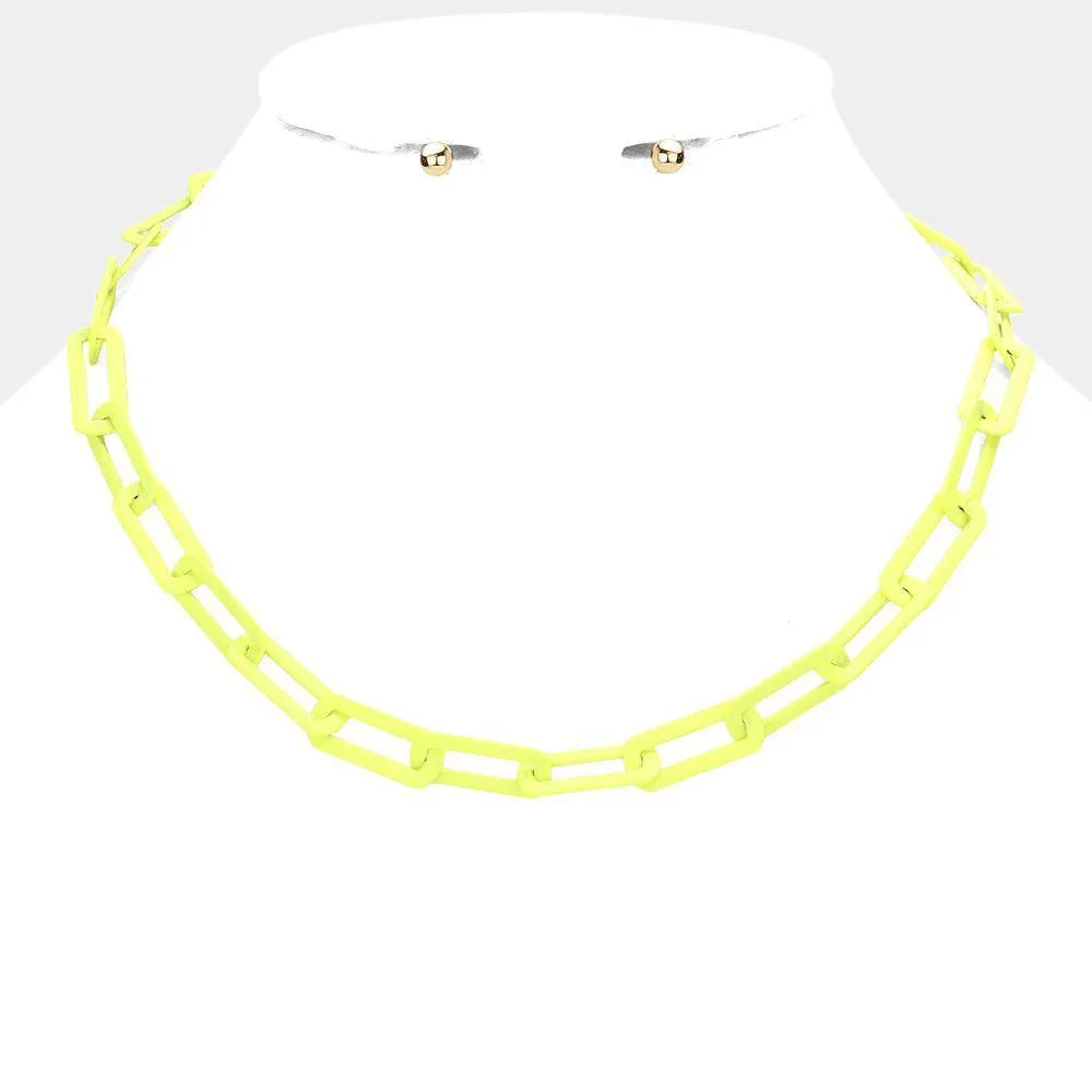 Yellow Colored Open Metal Rectangle Link Necklace - Jewelry Store by Erik Rayo