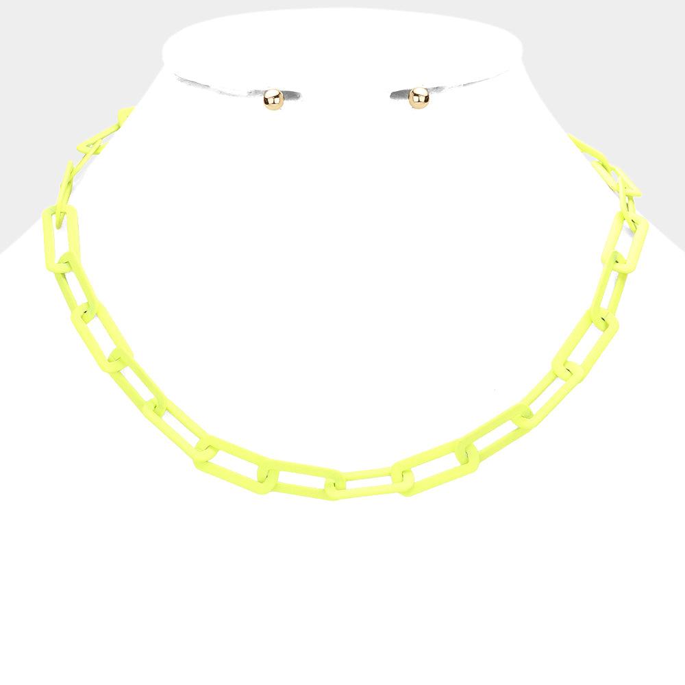 Yellow Colored Open Metal Rectangle Link Necklace