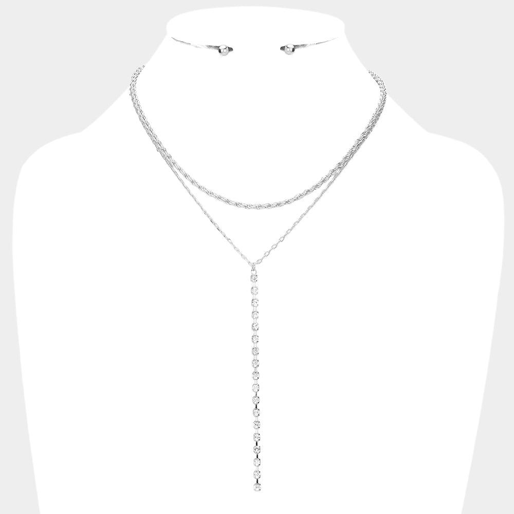 Double Layered Rhinestone Y Necklace