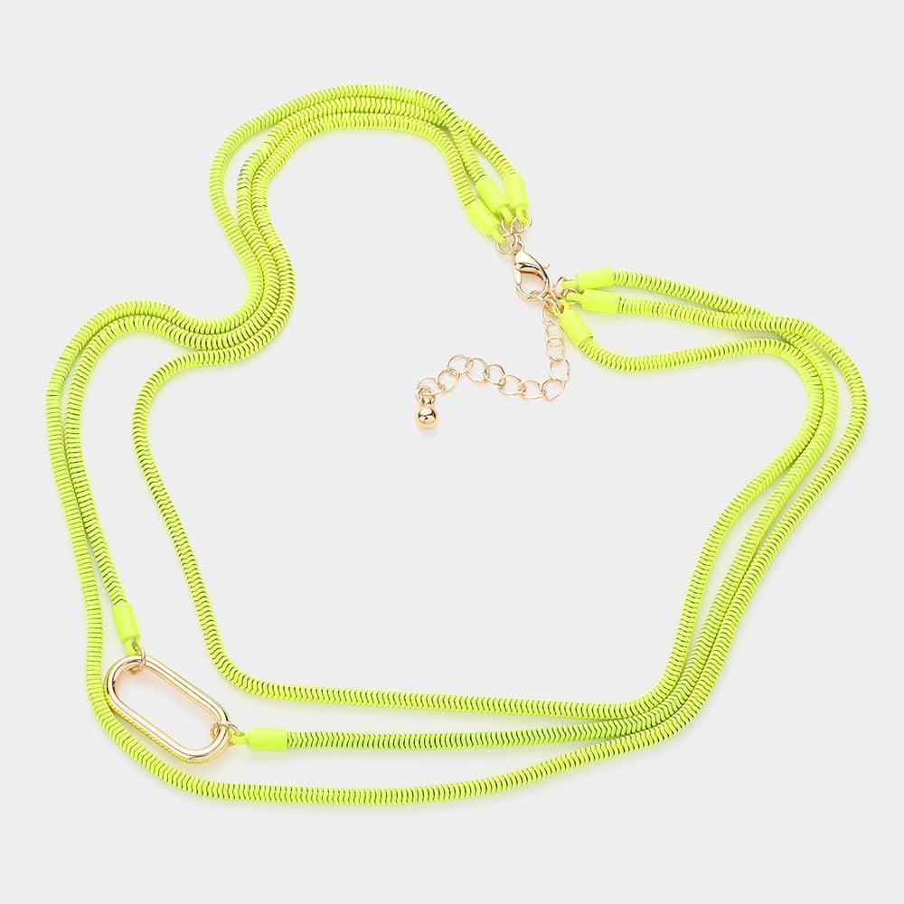 Yellow Open Metal Oval Accented Colored Chain Layered Necklace - Jewelry Store by Erik Rayo