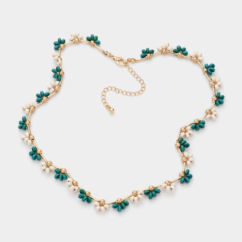 Turquoise Wood Ball Cluster Necklace - Jewelry Store by Erik Rayo