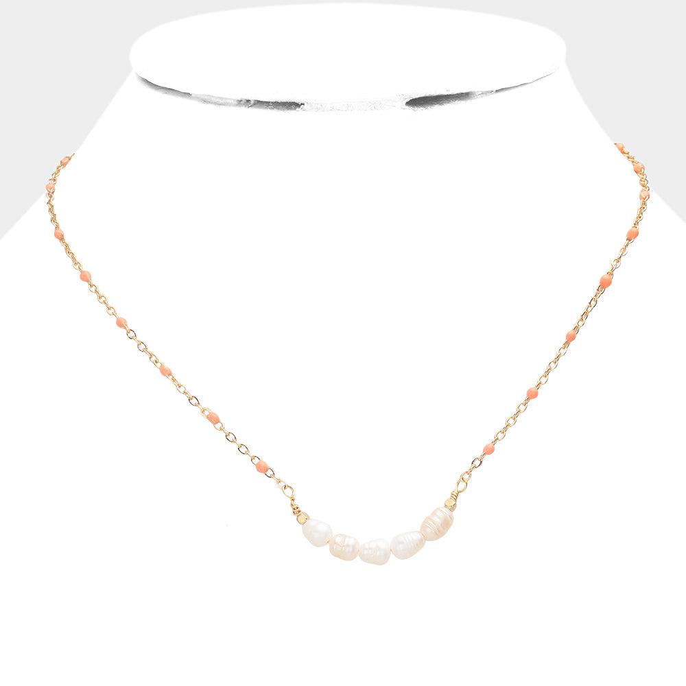 Orange Pearl Seed Beads Necklace