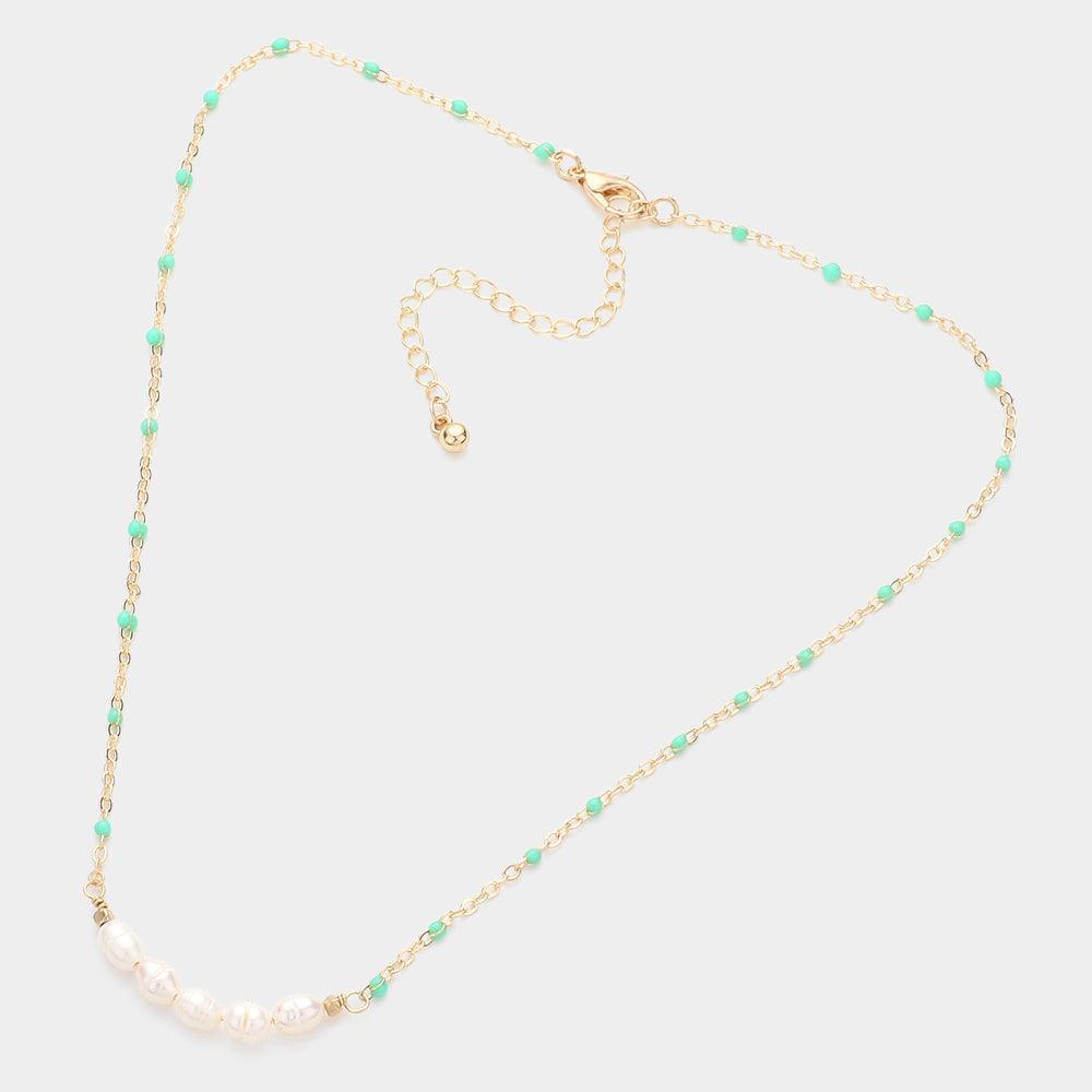 Turquoise Pearl Seed Beads Necklace - Jewelry Store by Erik Rayo