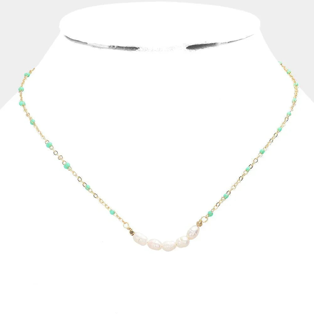 Turquoise Pearl Seed Beads Necklace - Jewelry Store by Erik Rayo