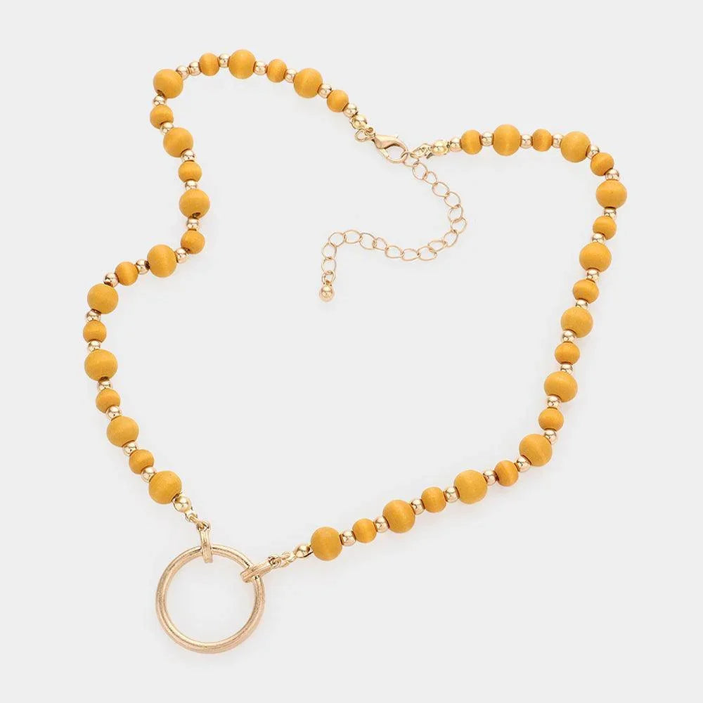 Yellow Open Metal Circle Pendant Wood Metal Ball Necklace - Jewelry Store by Erik Rayo