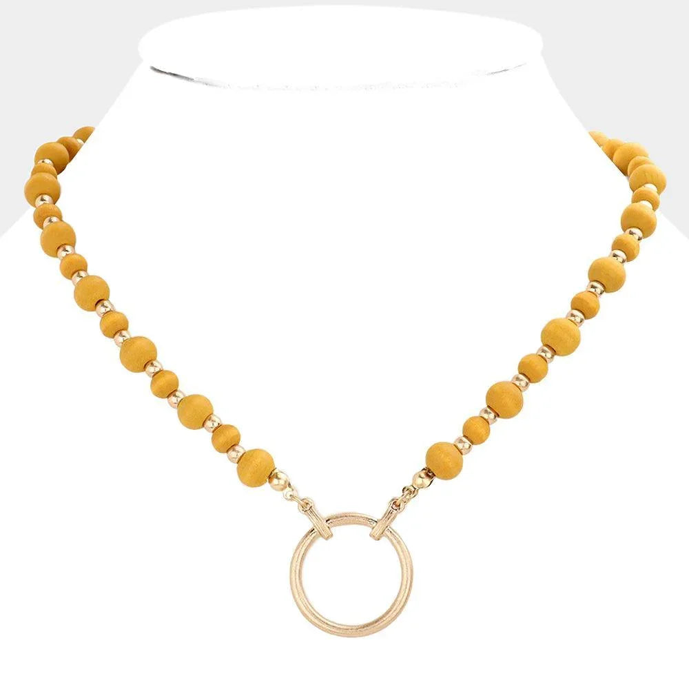 Yellow Open Metal Circle Pendant Wood Metal Ball Necklace - Jewelry Store by Erik Rayo