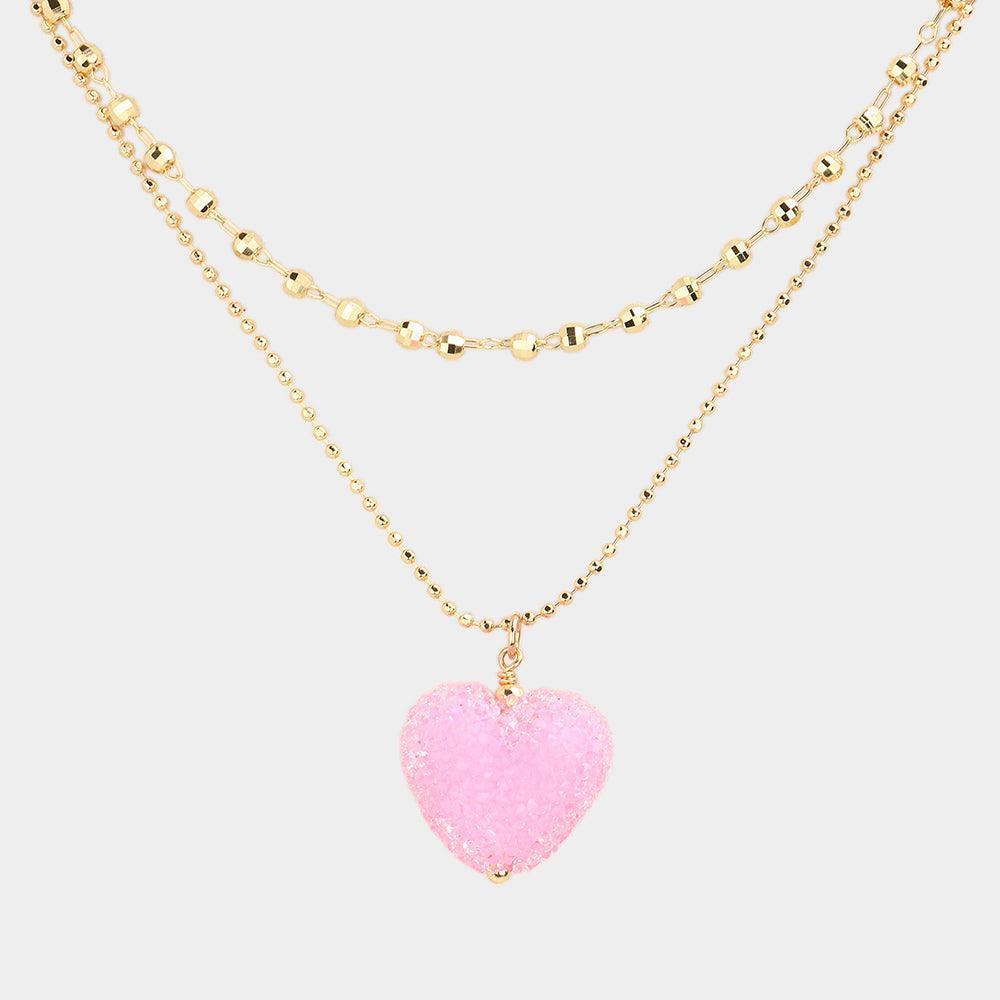 Pink Heart Pendant Double Layered Necklace - Jewelry Store by Erik Rayo