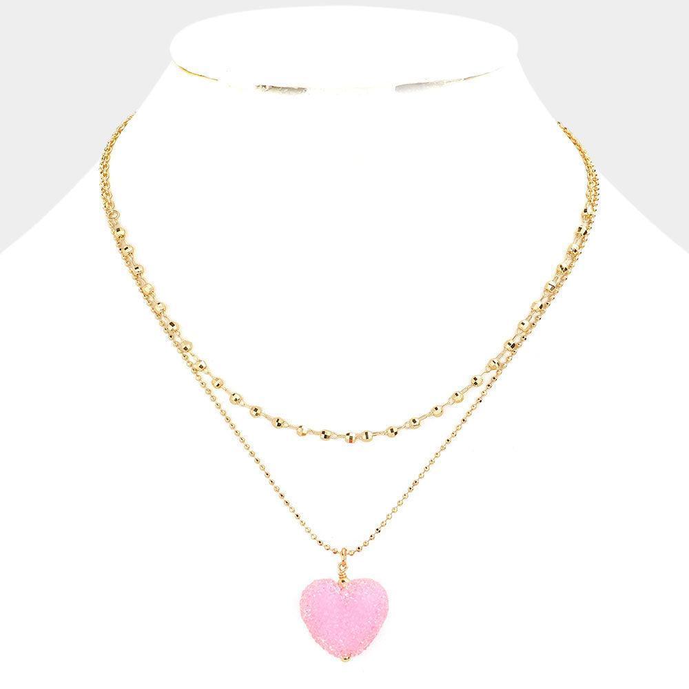 Pink Heart Pendant Double Layered Necklace - Jewelry Store by Erik Rayo