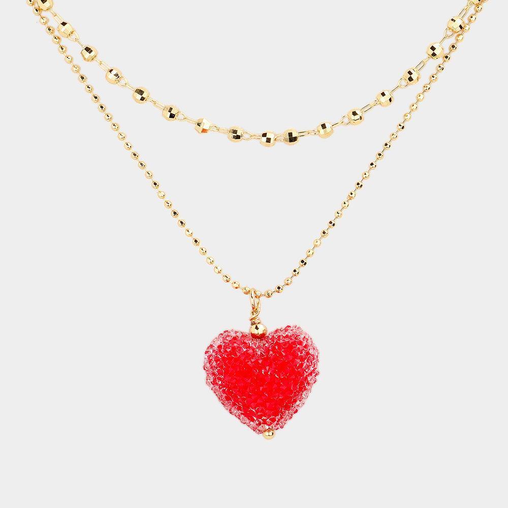 Red Heart Pendant Double Layered Necklace - Jewelry Store by Erik Rayo