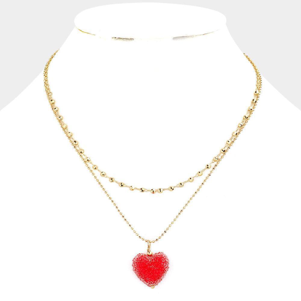 Red Heart Pendant Double Layered Necklace - Jewelry Store by Erik Rayo