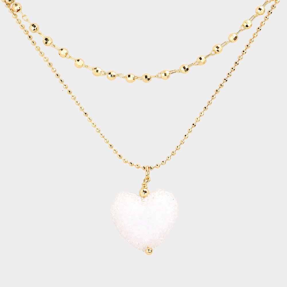 White Heart Pendant Double Layered Necklace - Jewelry Store by Erik Rayo