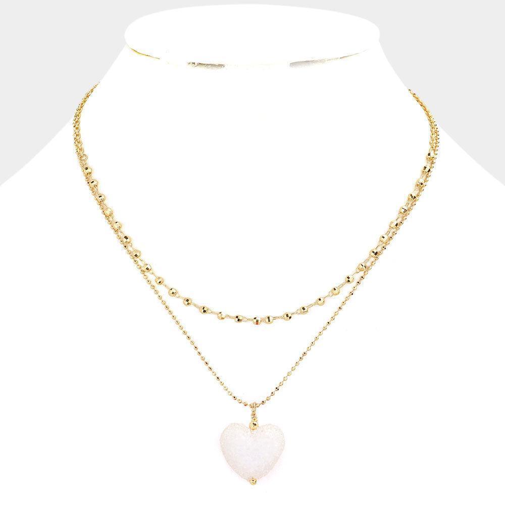 White Heart Pendant Double Layered Necklace - Jewelry Store by Erik Rayo