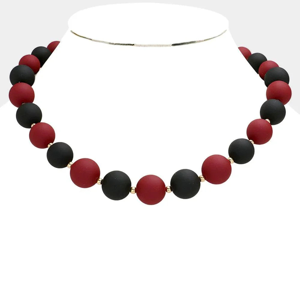 Burgundy Game Day Beaded Necklace - Jewelry Store by Erik Rayo