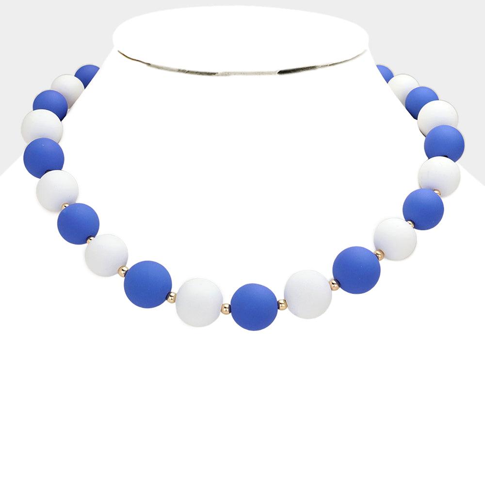 White Game Day Beaded Necklace