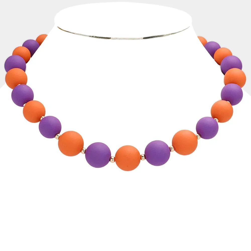 Orange Game Day Beaded Necklace - Jewelry Store by Erik Rayo