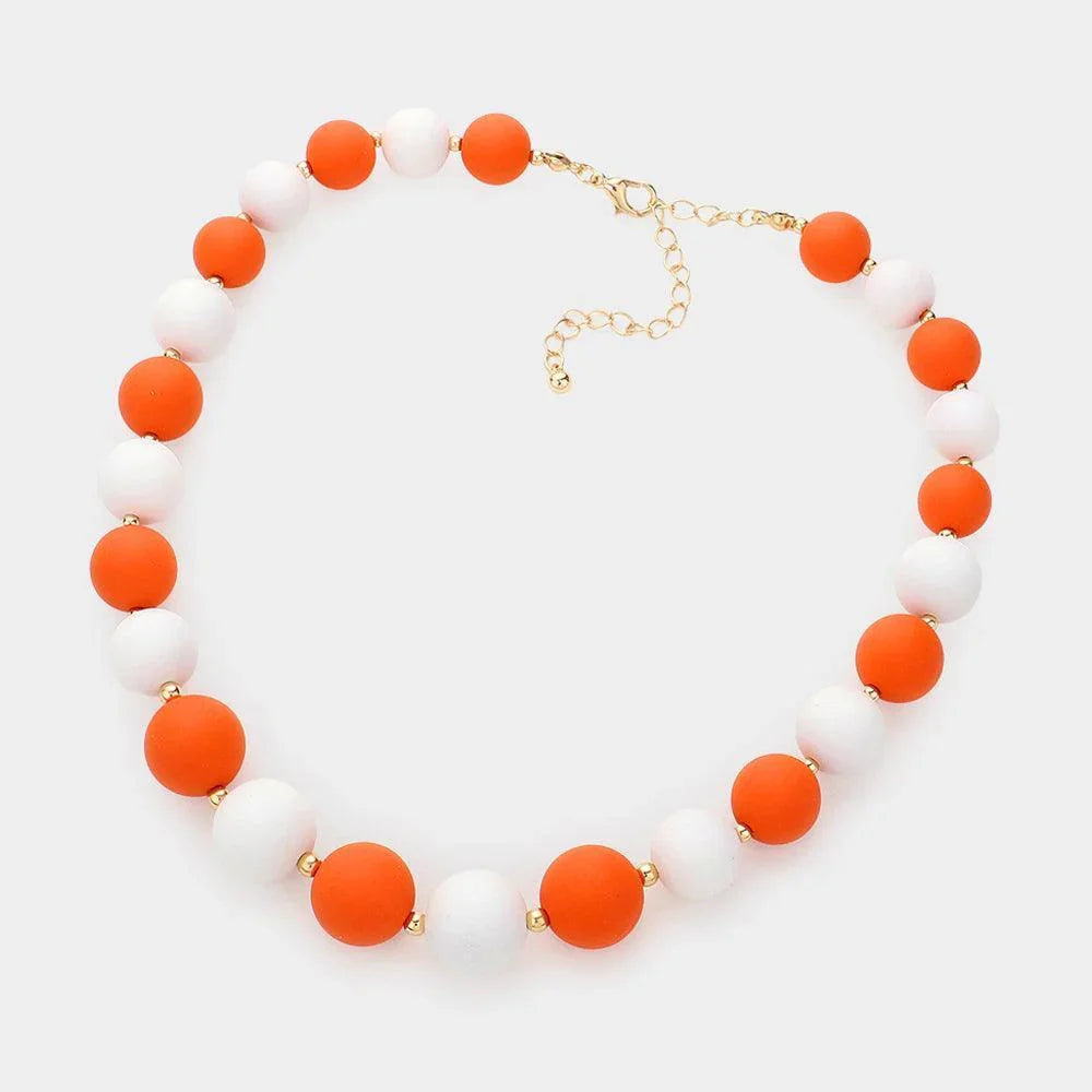 Orange Game Day Beaded Necklace - Jewelry Store by Erik Rayo