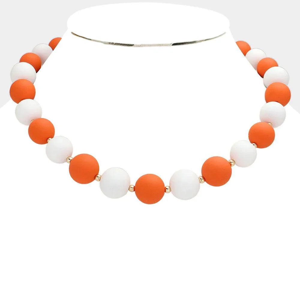 Orange Game Day Beaded Necklace - Jewelry Store by Erik Rayo