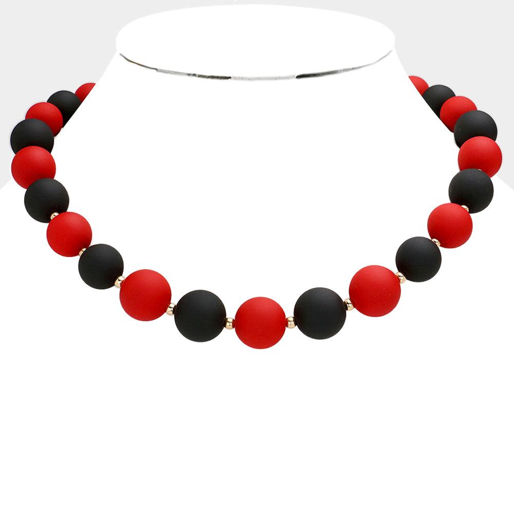 Red Game Day Beaded Necklace