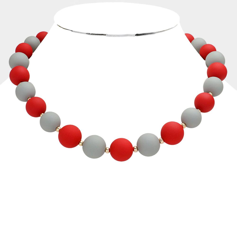 Red Game Day Beaded Necklace