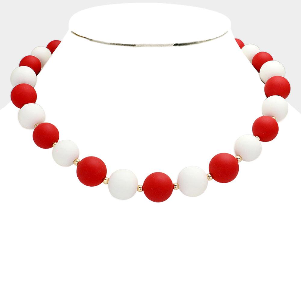 Red Game Day Beaded Necklace