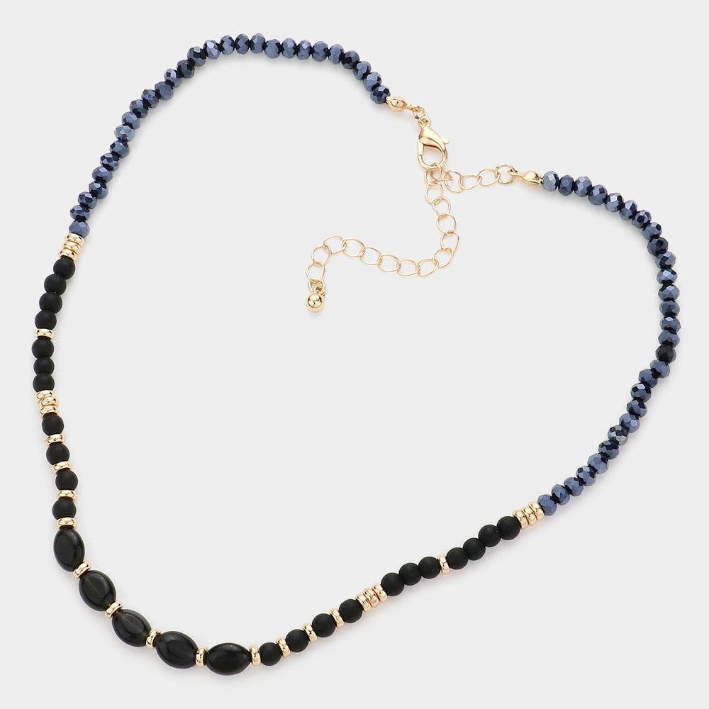 Black Semi Precious Stone Faceted Beaded Necklace - Jewelry Store by Erik Rayo