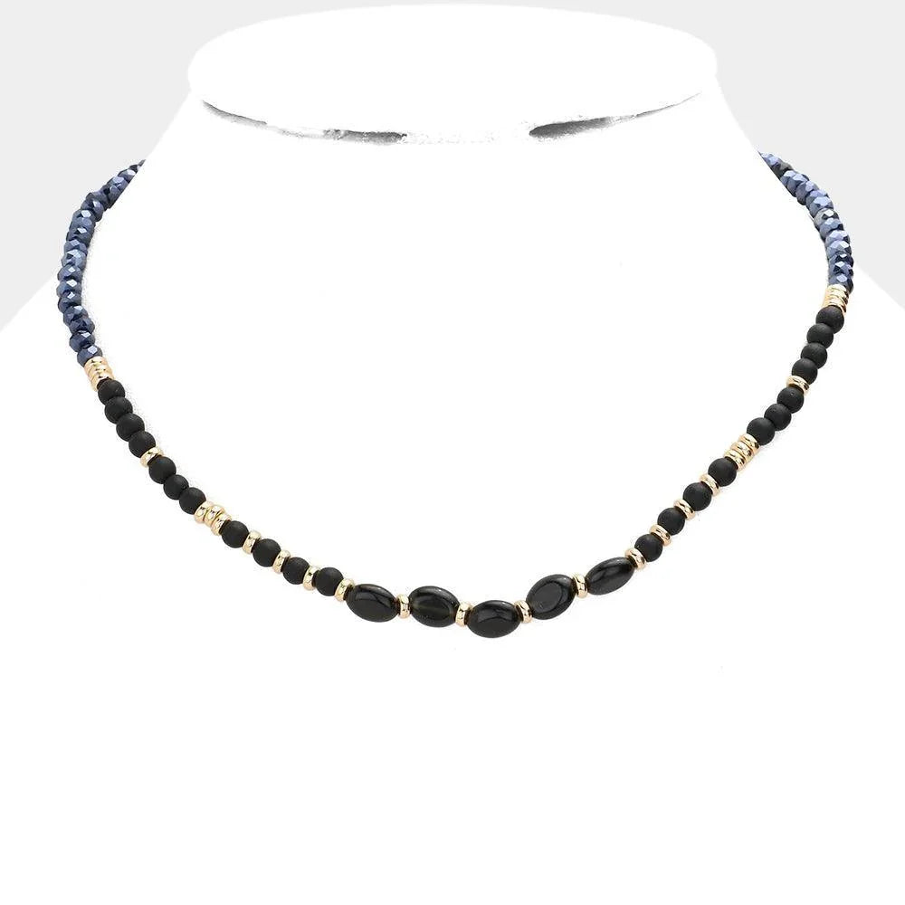 Black Semi Precious Stone Faceted Beaded Necklace - Jewelry Store by Erik Rayo