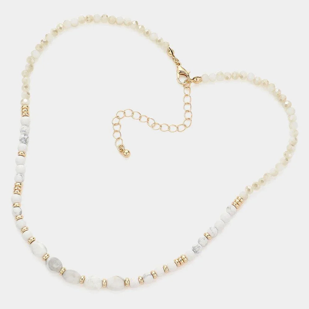 White Semi Precious Stone Faceted Beaded Necklace - Jewelry Store by Erik Rayo