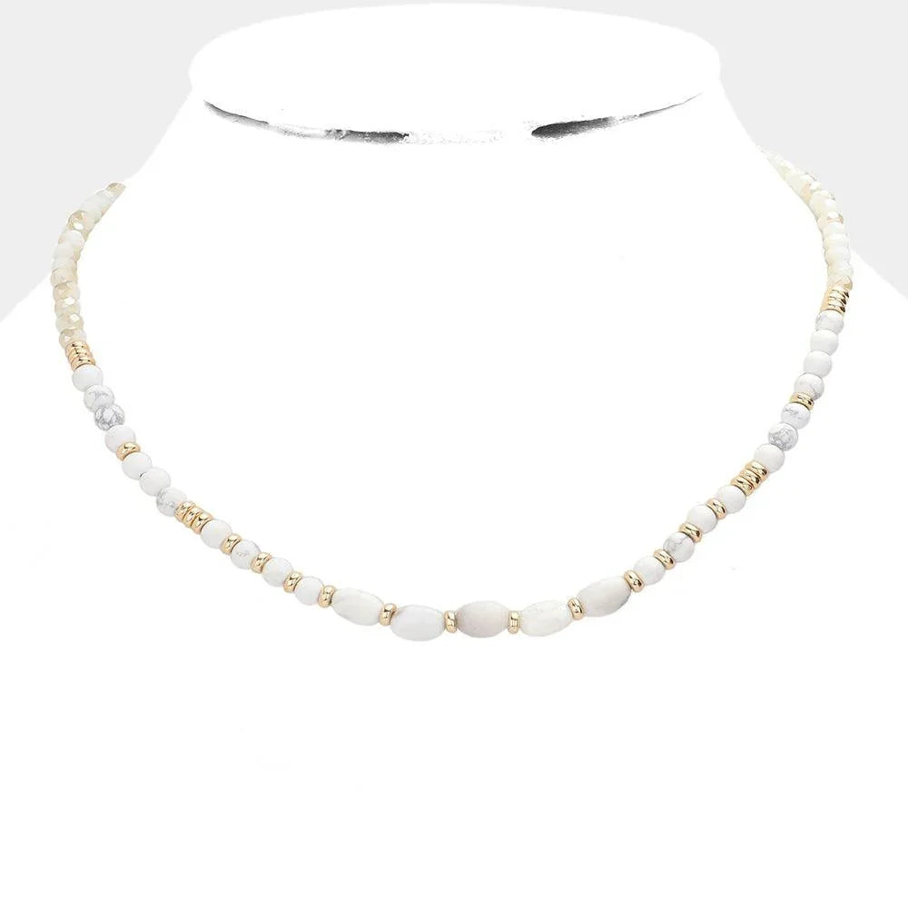 White Semi Precious Stone Faceted Beaded Necklace - Jewelry Store by Erik Rayo